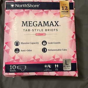 2 Pack of NorthShore MEGAMAX Pink Tab-Style Briefs sz LG (42-54”) Waist 2 Pack